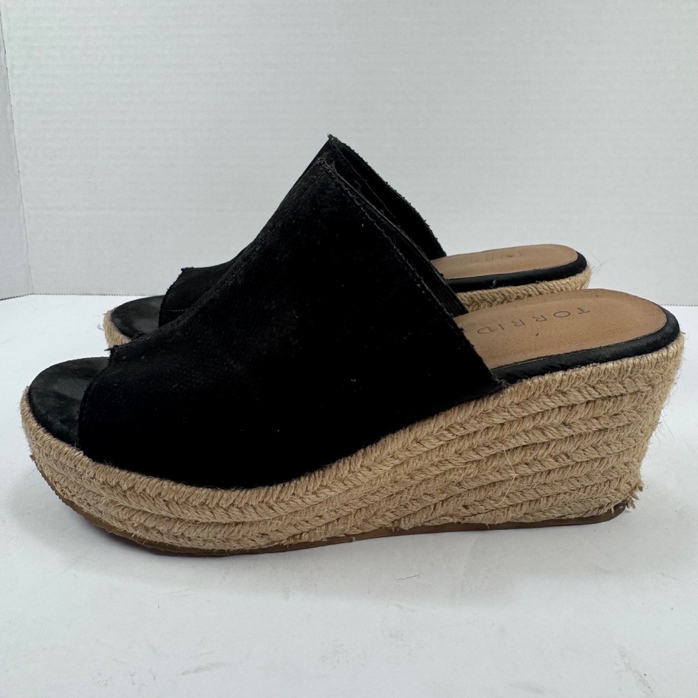 Torrid Black Espadrille Wedge Mules Women 8 WW Wide Width Platform Open Toe